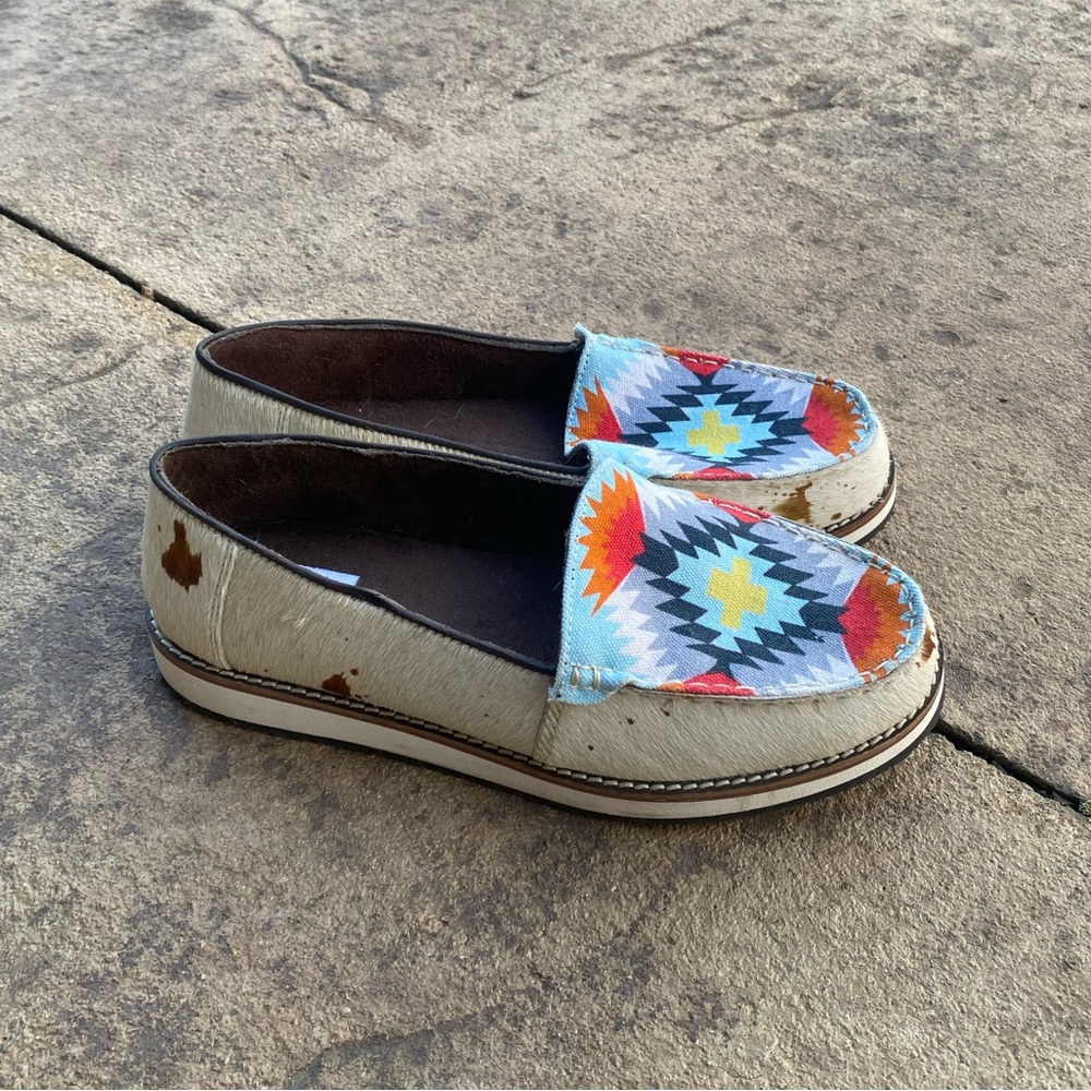 Myra shoes Effervescent sneaker loafers with Aztec print design and leather